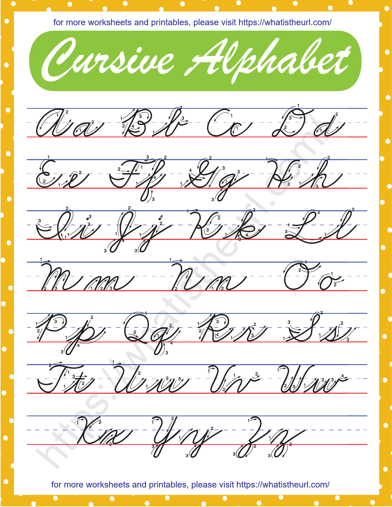 Cursive Alphabet Chart High Quality Printable PDF