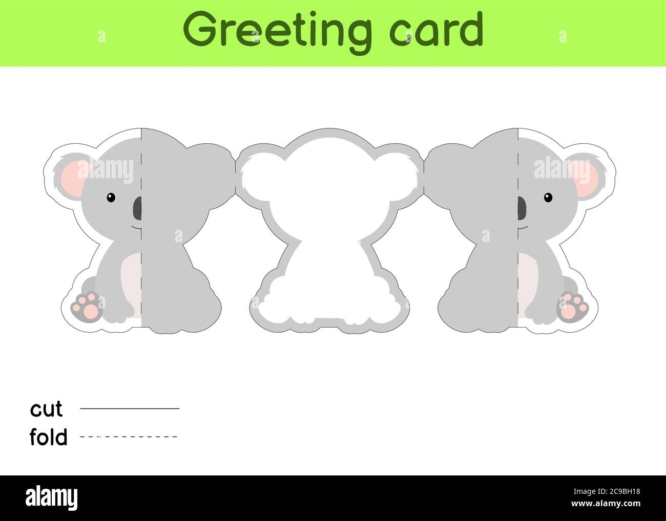 Cute Koala Fold a long Greeting Card Template Great For Birthdays Baby Showers Themed Parties Printable Color Scheme Print Cut Out Fold Glue Stock Vector Image Art Alamy