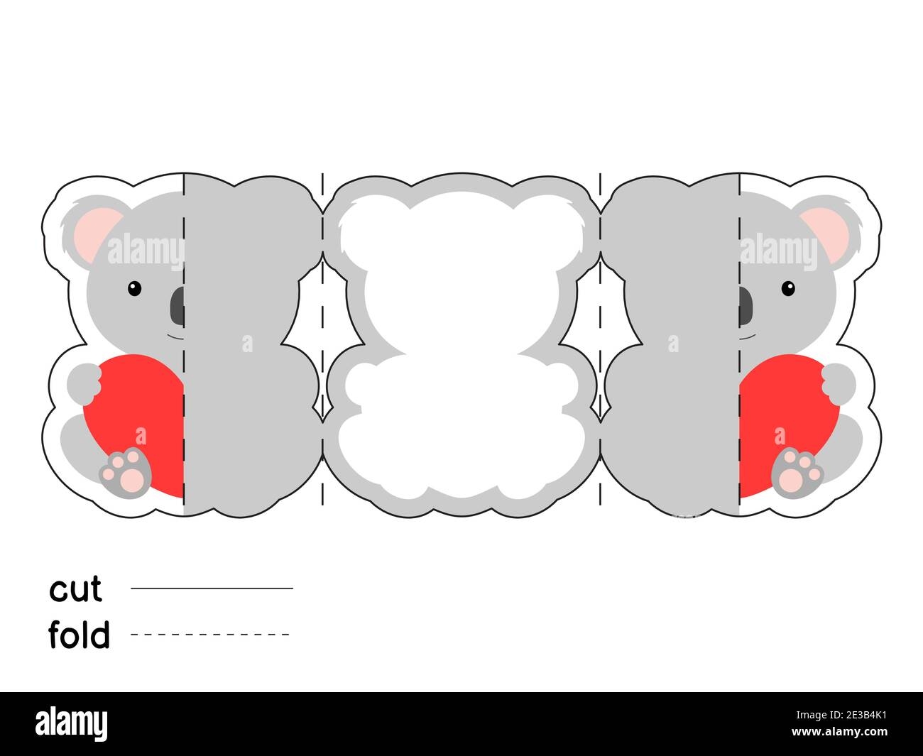 Cute Koala Hold Heart Fold Long Greeting Card Template Great For St Valentine Day Birthdays Baby Showers Printable Color Scheme Stock Vector Image Art Alamy