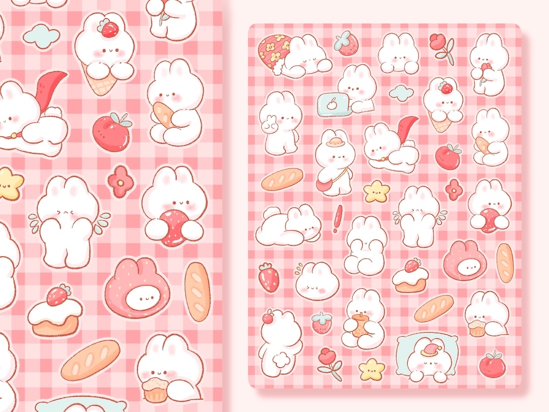 Cute Printable Sticker Sheet Bunny Clipart Commercial Use PNG Etsy