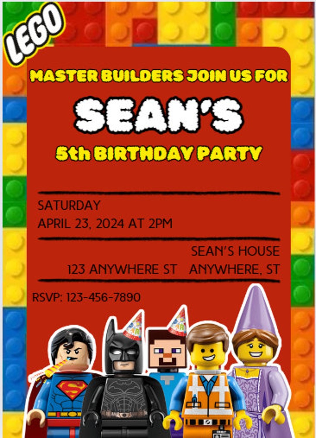 DIGITAL DOWNLOAD Personalized Lego Birthday Invitation Lego Birthday Editable Design Etsy