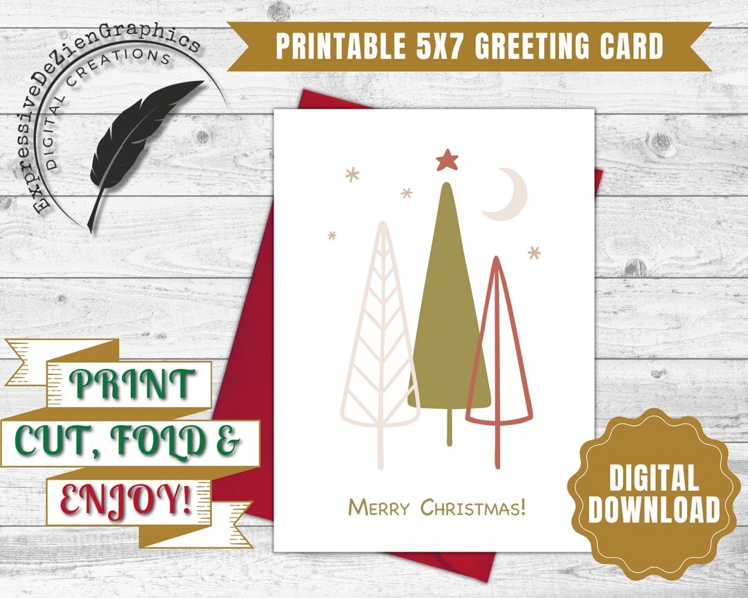 Digital Printable Christmas Tree Holiday Card Merry Christmas Holiday Card Digital 5x7 Card Etsy