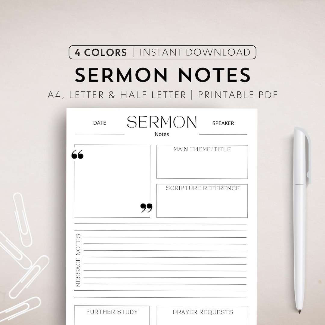 Digital Sermon Note Template Printable Sermon Note Journal Sermon Note Printable Church Note PDF Sermon Journal Goodnote Sermon Template Etsy
