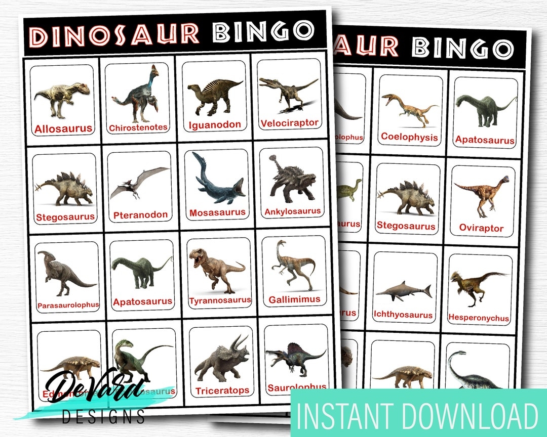 Dinosaur Bingo Game Set Of 15 Cards Call Cards Jurassic Dino Birthday Party T rex Prehistoric Party Activity Etsy