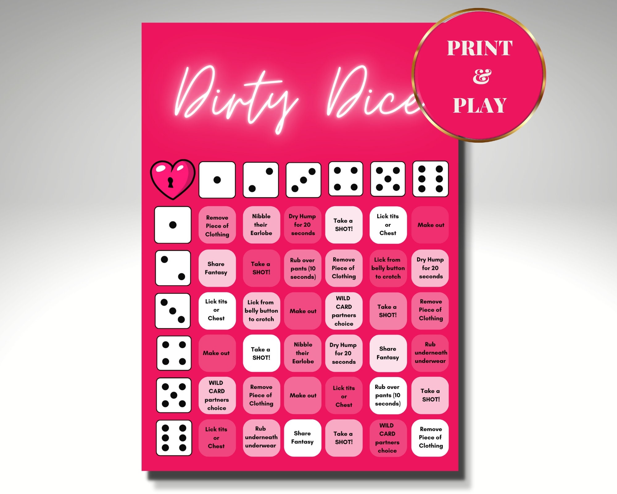 Dirty Dice Adult Sex Game Printable Dice Game Instant Digital Download Gift For Boyfriend Girlfriend Couples Game Foreplay Game Etsy