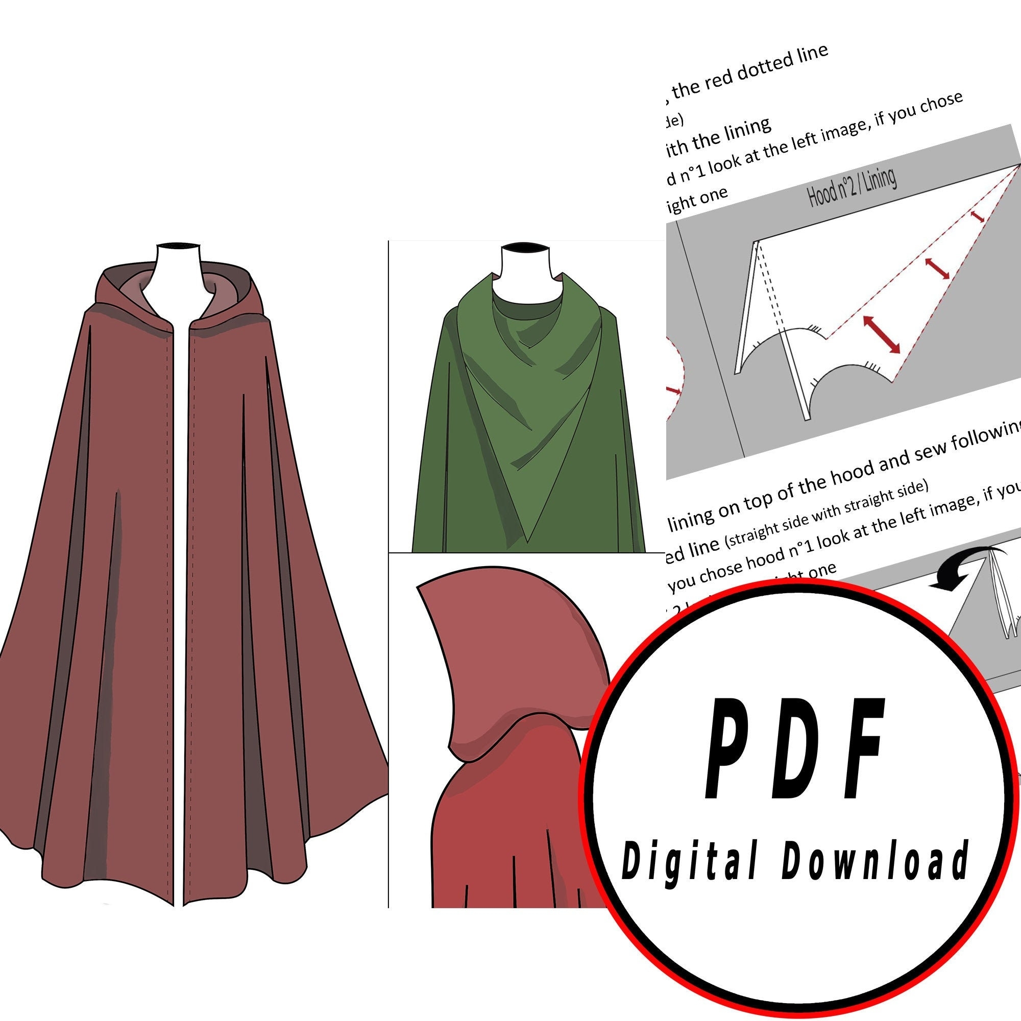 DIY Elvish Fantasy Medieval Cape Template Pattern Blueprint Pdf Vector Printable Digital Download Cosplay Costume Larp Pdf Etsy