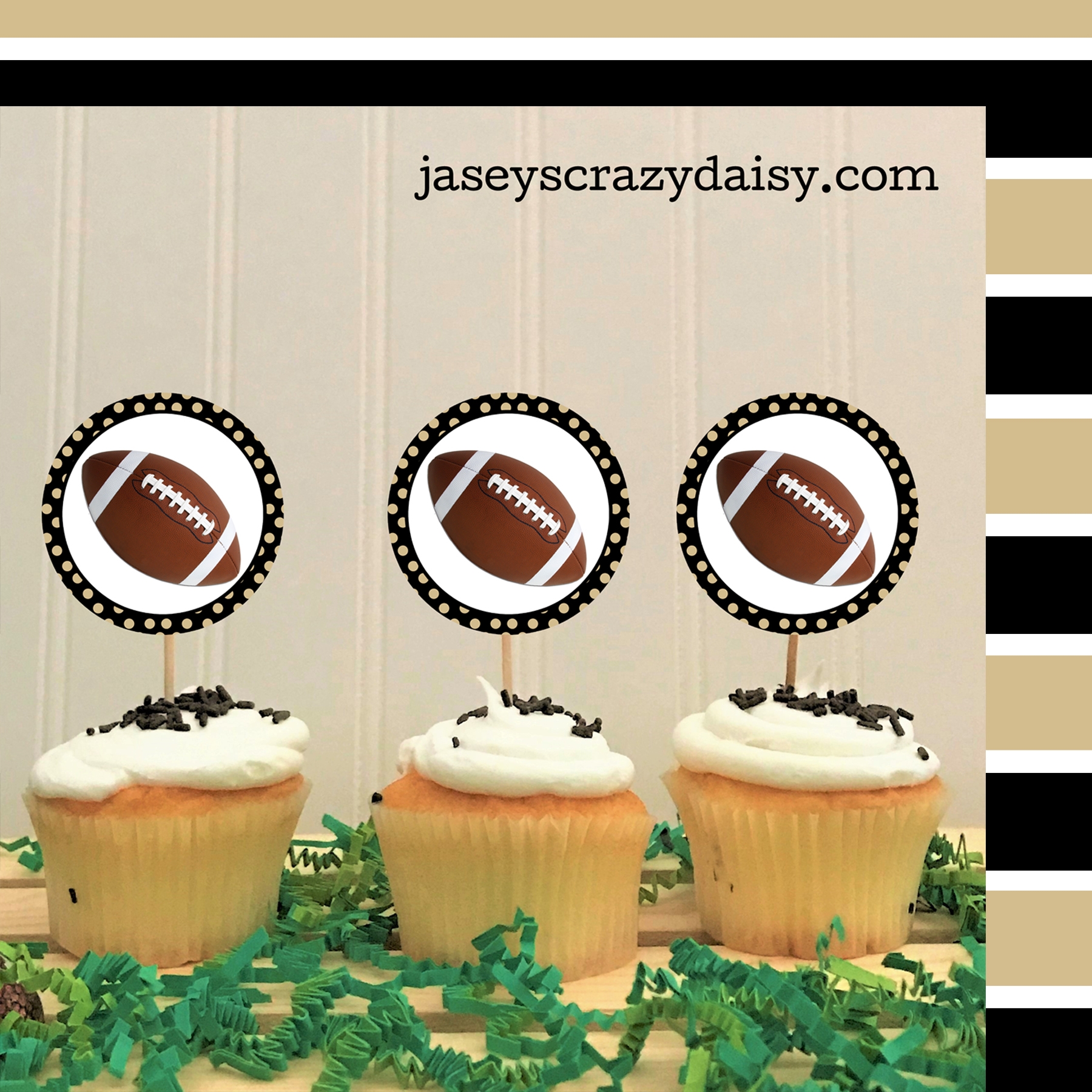 DIY Printable Black And Gold Football Cupcake Toppers Instant Download Jasey s Crazy Daisy