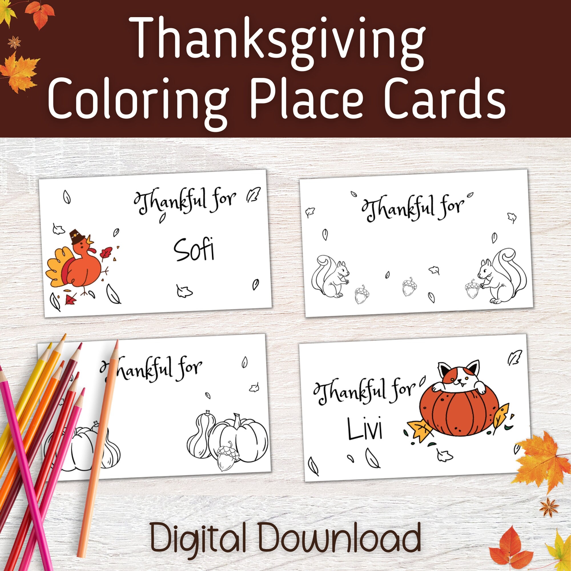 DIY Thanksgiving Place Cards Thanksgiving Coloring Place Cards Kids Thanksgiving Activity Fall Place Cards Printable Thanksgiving Table Etsy