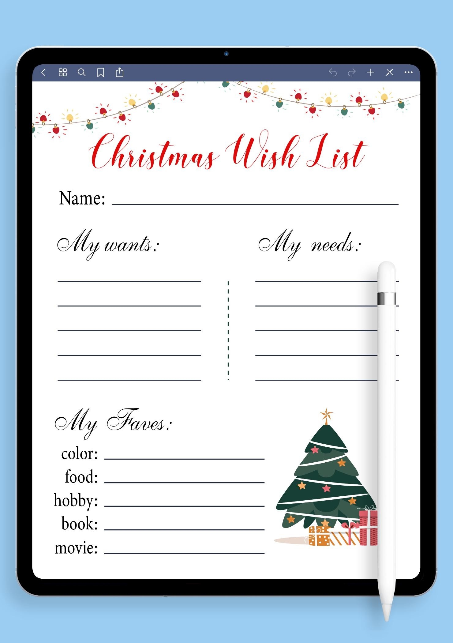 Christmas Wish List Printable Free
