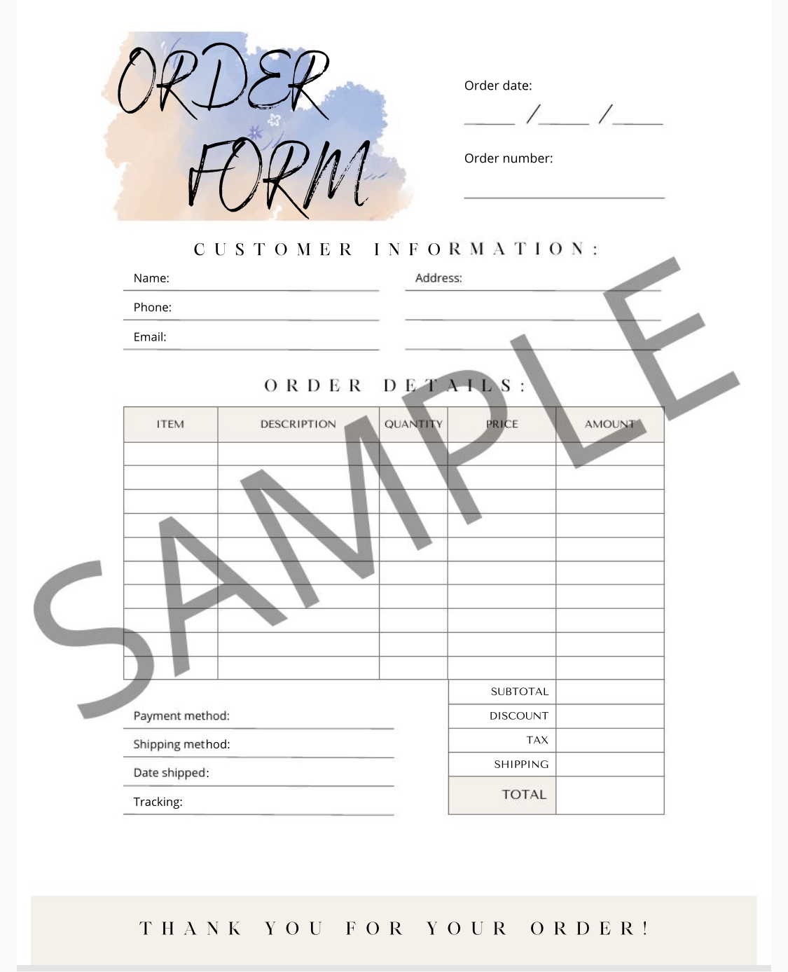 Downloadable Order Form Modern Order Form Small Business Forms Modern Printable Order Form Printable Invoice Form Miiriya