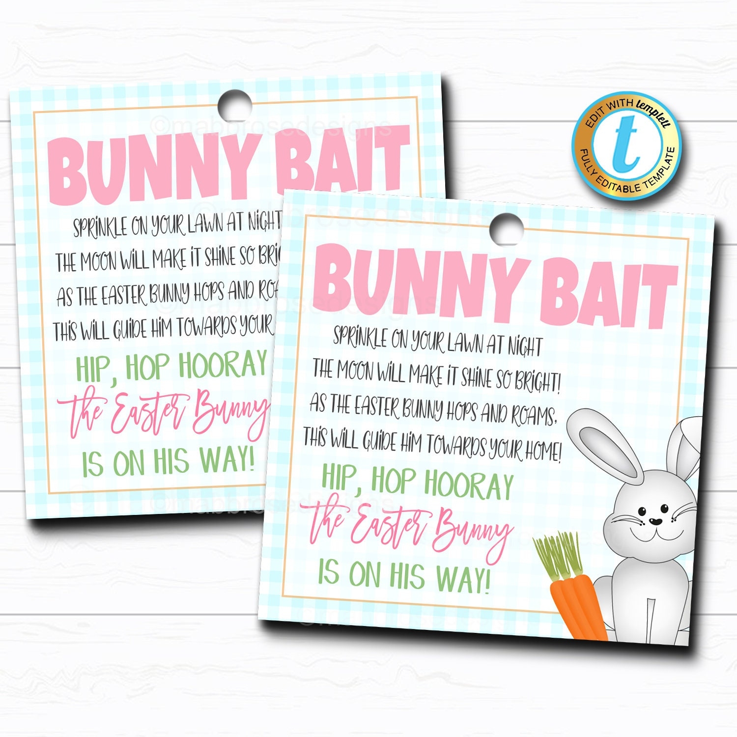 Easter Bunny Bait Printable Gift Tags Kids Easter Eve Activity Easter Basket Party Favor Tags DIY Instant Download Editable Template Etsy