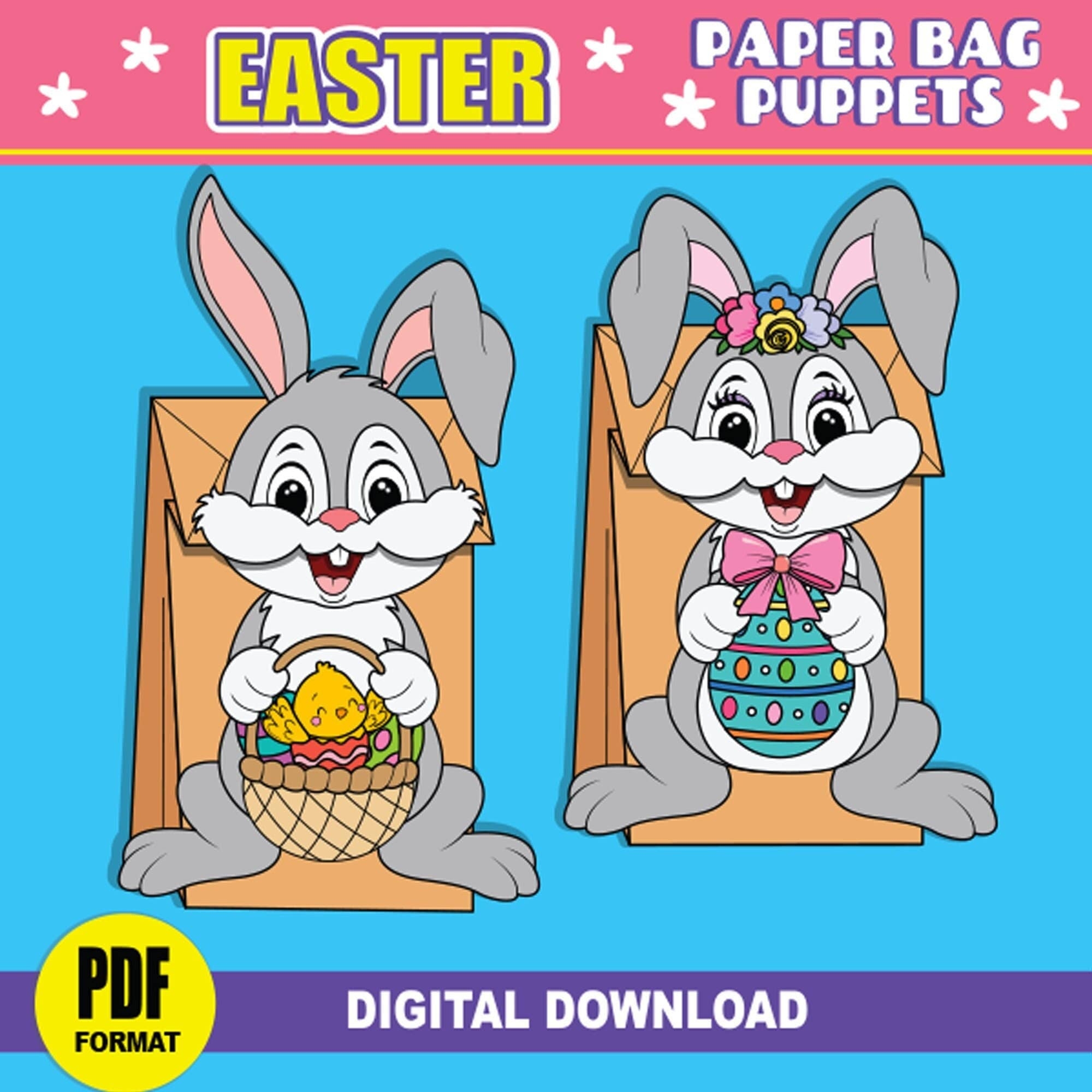 Easter Bunny Paper Bag Puppet Easter Activity Craft For Kids PRINTABLE DIY Easter Puppet For Classroom Party Or Puppet Show Etsy