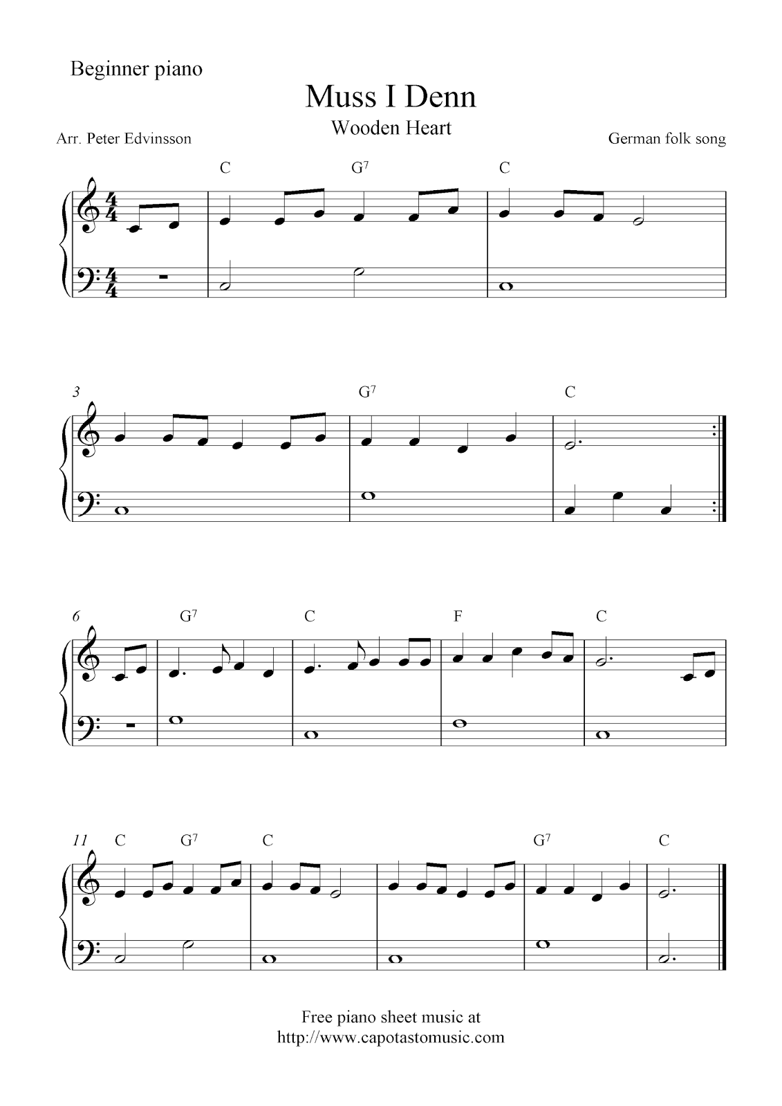 Easy Sheet Music For Beginners Free Easy Piano Sheet Music For Beginners Muss I Denn Wooden Heart 