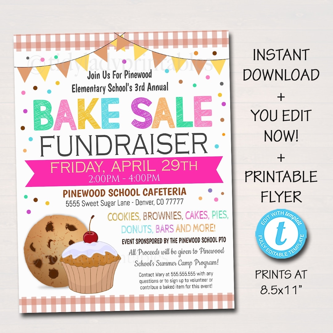 EDITABLE Bake Sale Flyer Printable PTA PTO Flyer School Family Fundraiser Event Team Sports Center Church Printable Digital Invitation Etsy