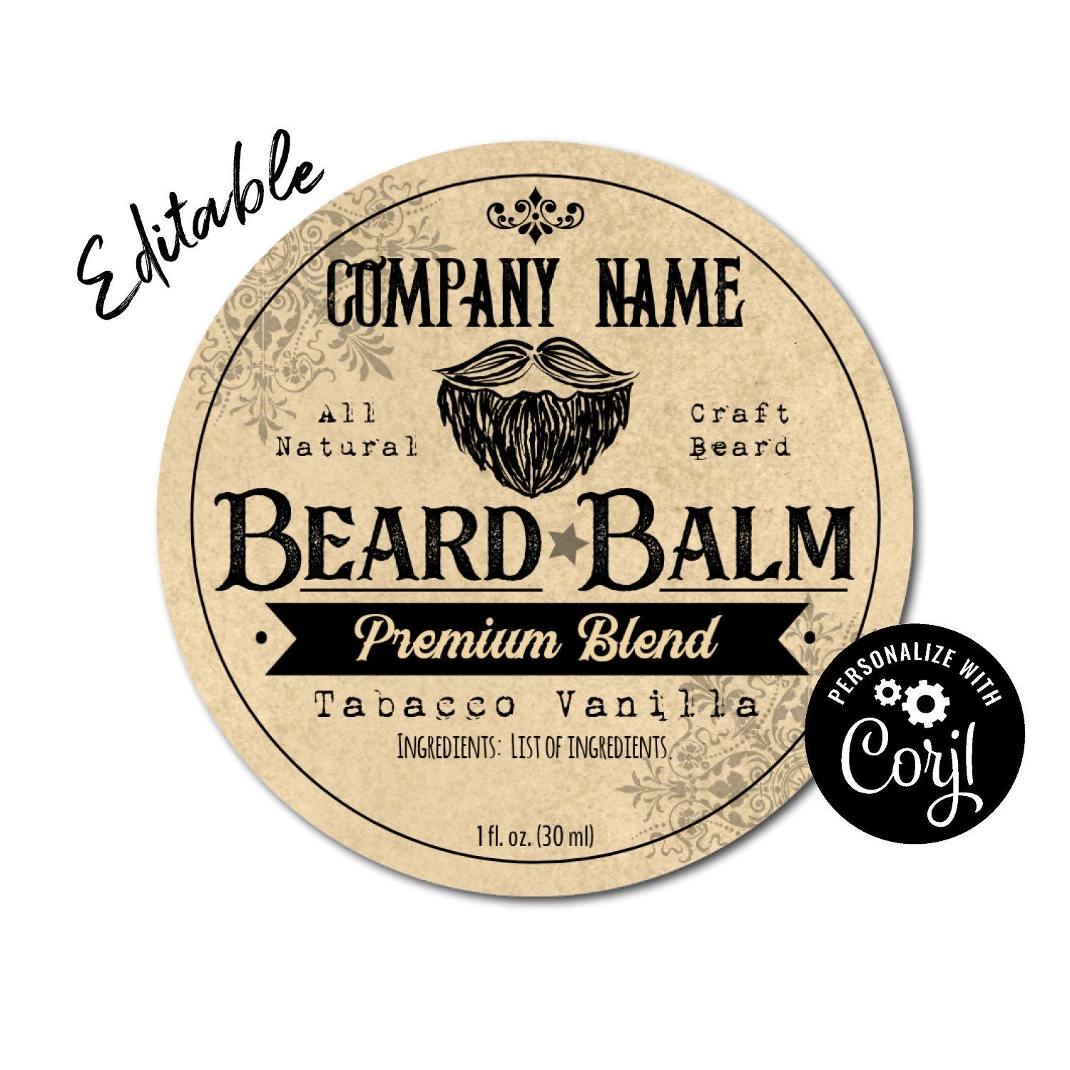 Editable Beard Balm Label Template Shaving Soap Label Customize Product Label Online Download Print Labels For Jars Bottle And Tins 