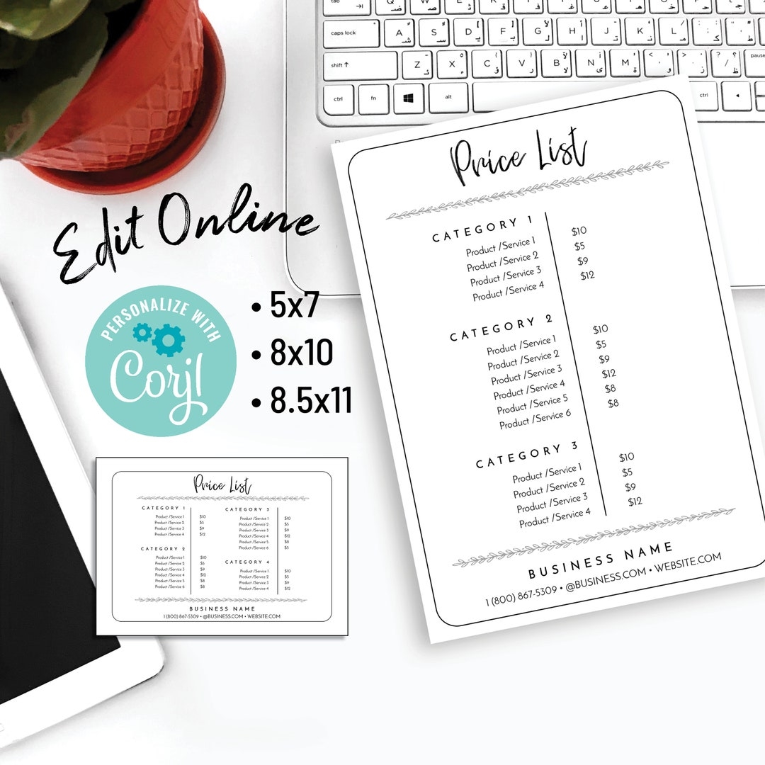 Editable Business Price List Printable Store Price Sign For Retail Farmer s Market Arts And Crafts Show Signs And Menus Customize Online Etsy