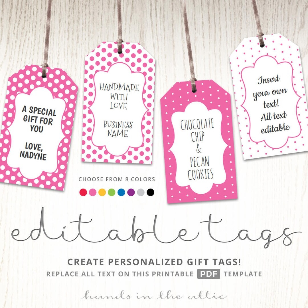 Editable Gift Tags Gift Tag Template Text Editable Polka Dots Gift Labels Hang Tags Luggage Tags Party Printable Digital Template Etsy