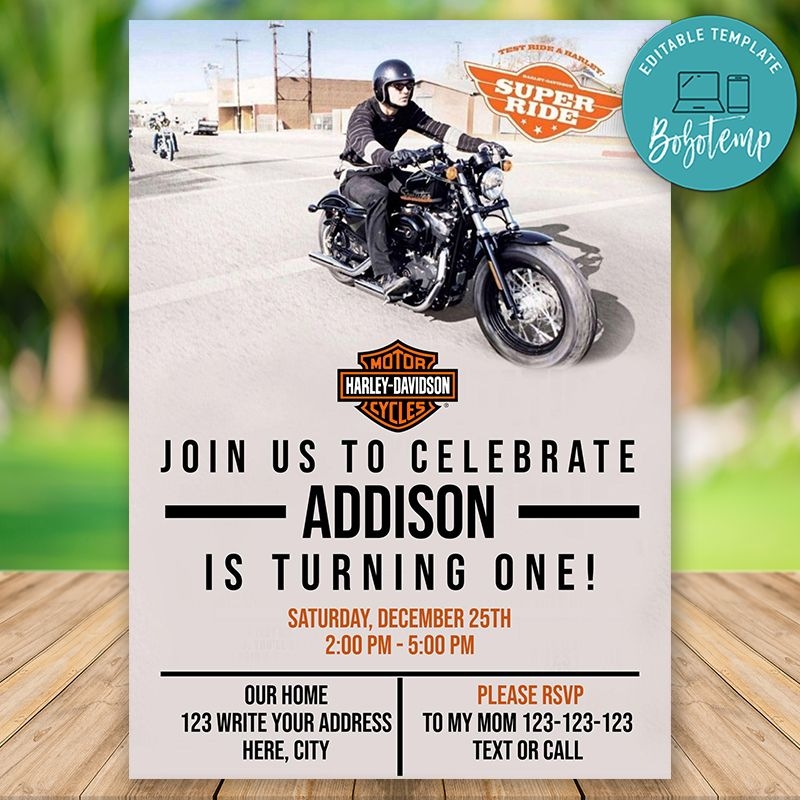 Editable Harley Davidson Birthday Invitation Instant Download Bobotemp