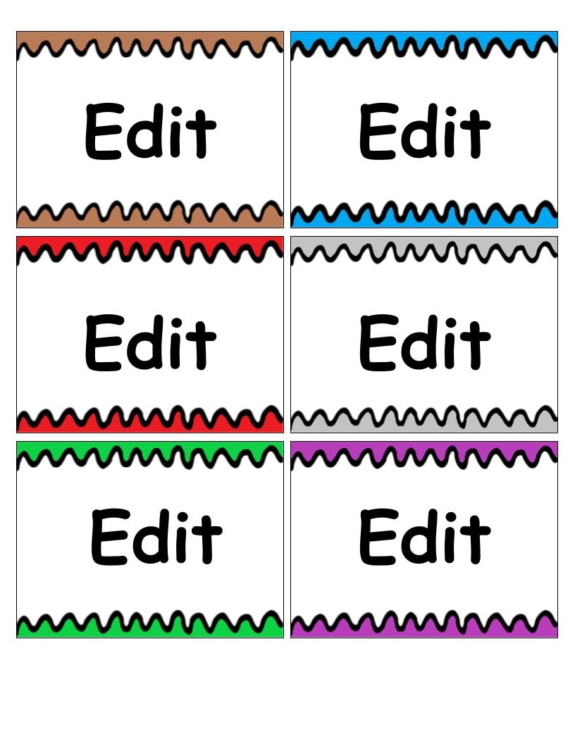 Editable Name Tags Locker Labels Book Bin Cubby Colorful Squiggles Customizable Made By Teachers