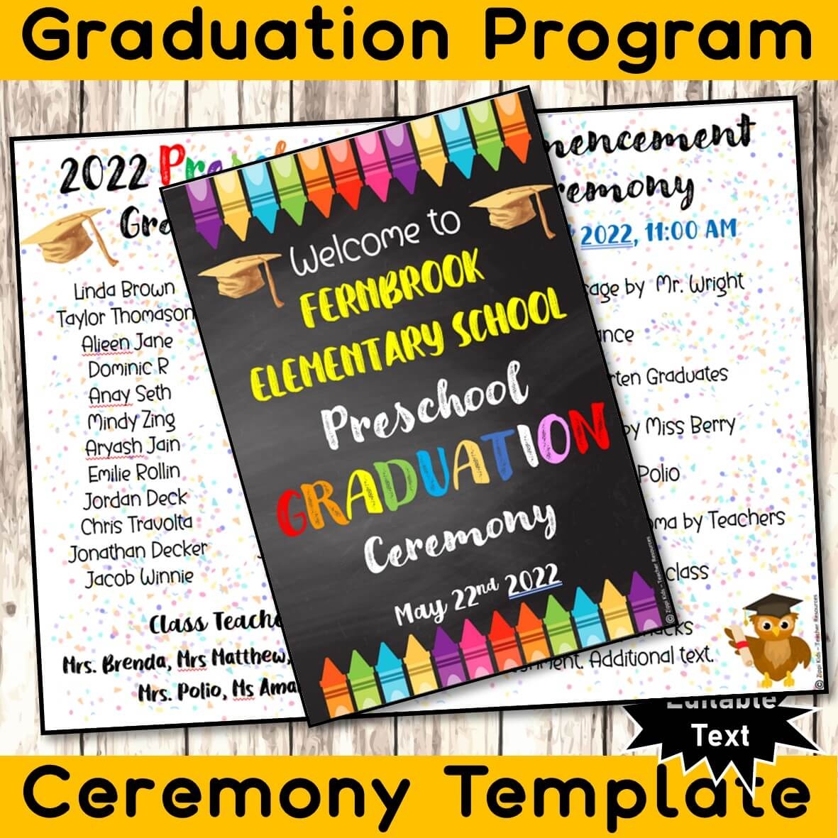 EDITABLE Preschool Graduation Ceremony Program Template For All Grades Zippi Kids