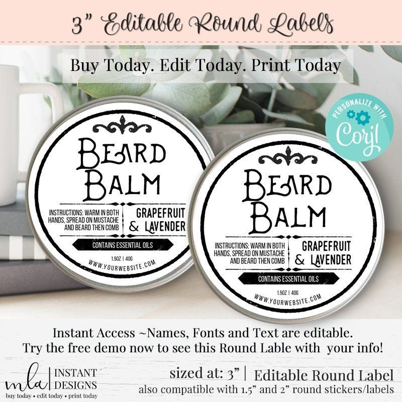 Editable Product Label DIY Round Label Vintage Label Template DIY Beard Balm Label DIY Product Label Editable Jar Labels 3 Inch Round
