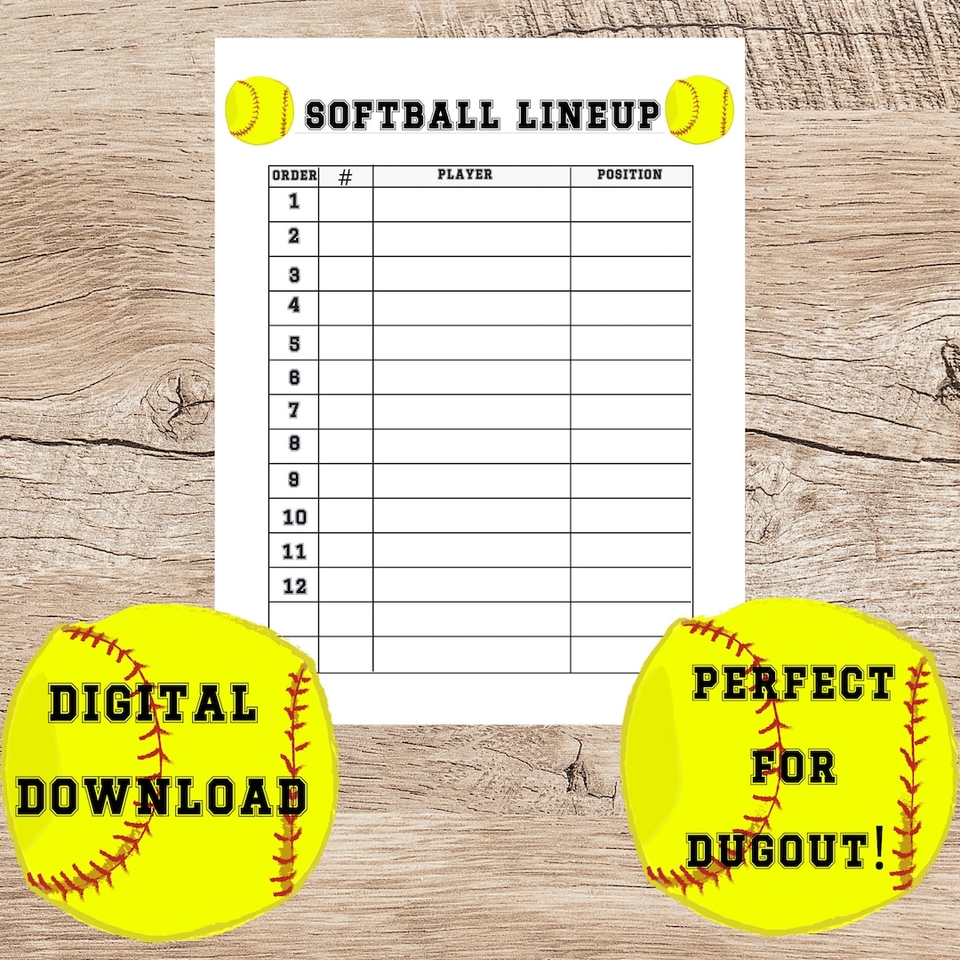 Editable Softball Lineup Card Printable softball Roster Chart Batting Lineup Dugout Organization Chart Etsy