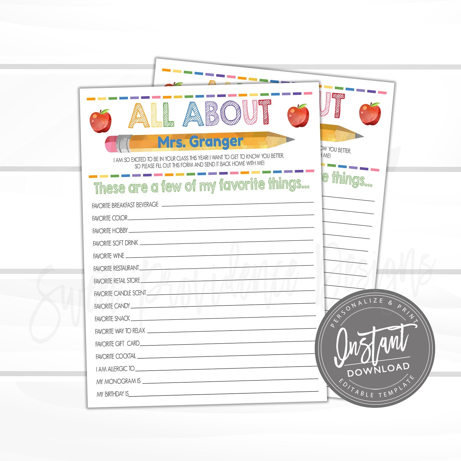 Free Printable Teacher Questionnaire