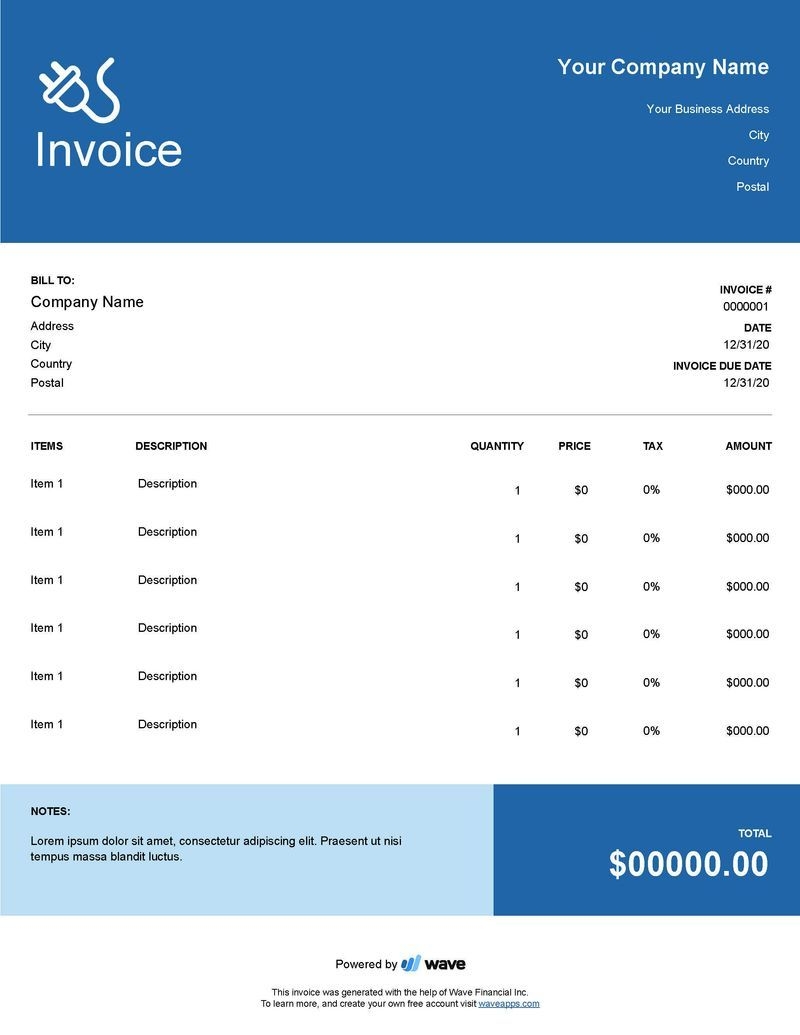 Electrical Work Invoice Template Wave Financial