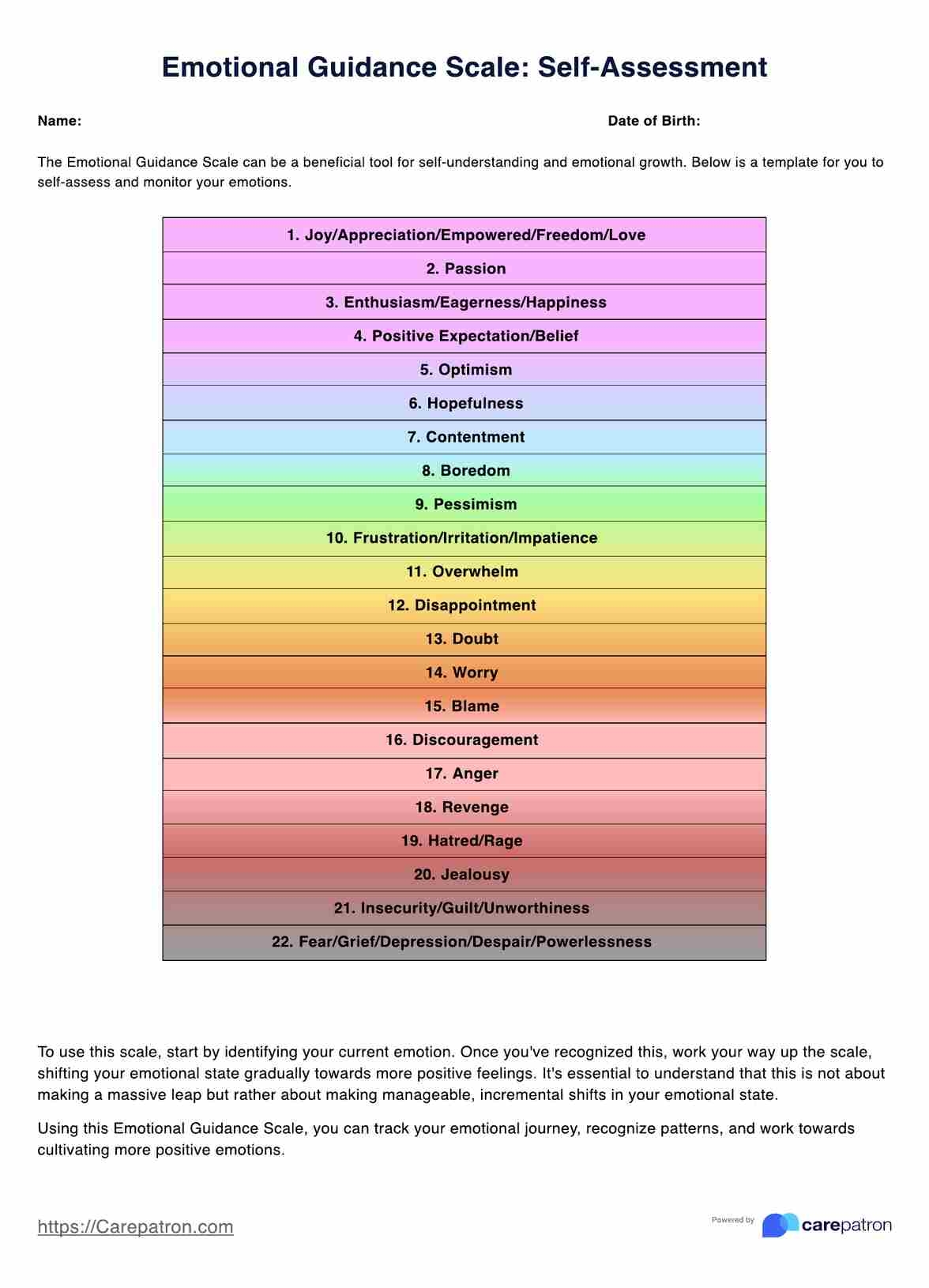 Emotional Guidance Scale Example Free PDF Download