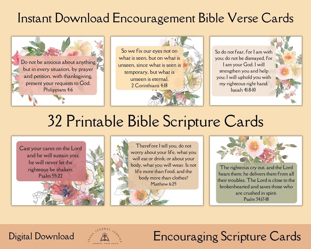 Encouragement Bible Verse Card 30 Scripture Cards Printable Prayer Cards Illustrated Faith Scripture Memory Verse Instant Download Etsy