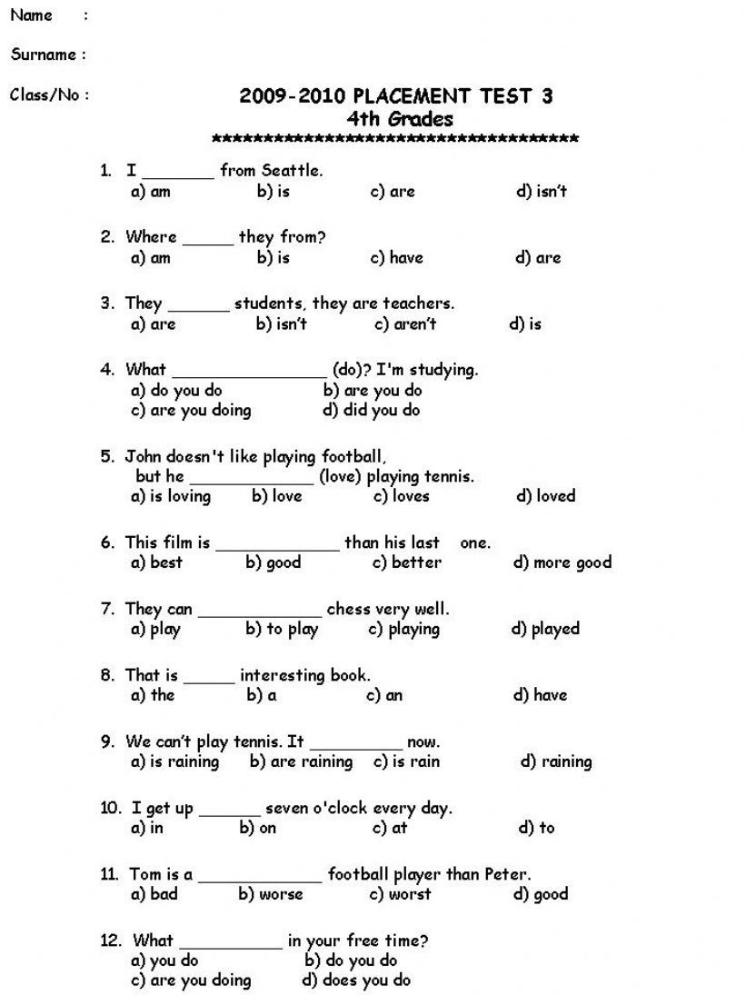 ESL English PowerPoints Placement Test