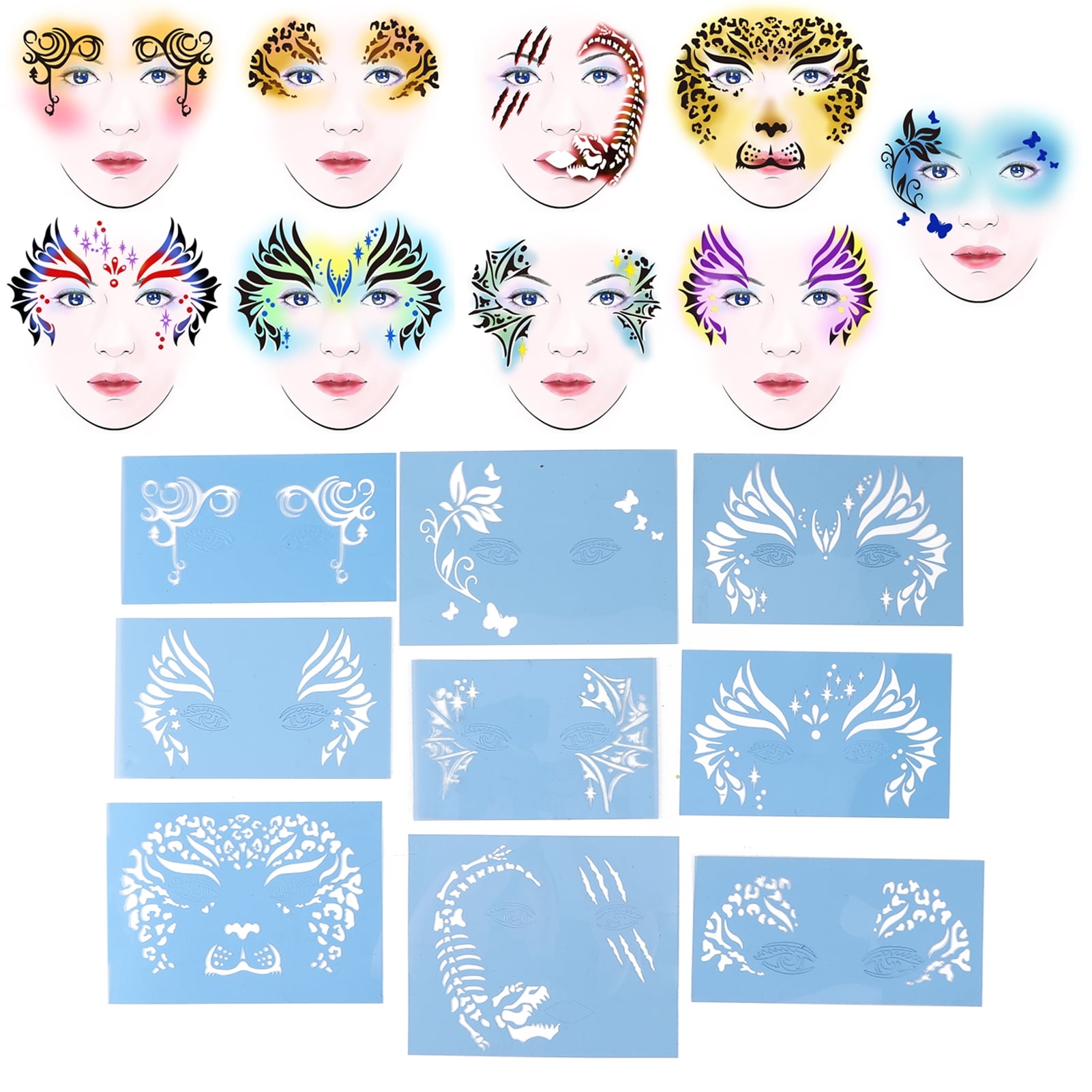 ESTINK Reusable 9pcs Set Face Paint Stencils Kit Washable For Halloween Party Cosplay DIY Walmart