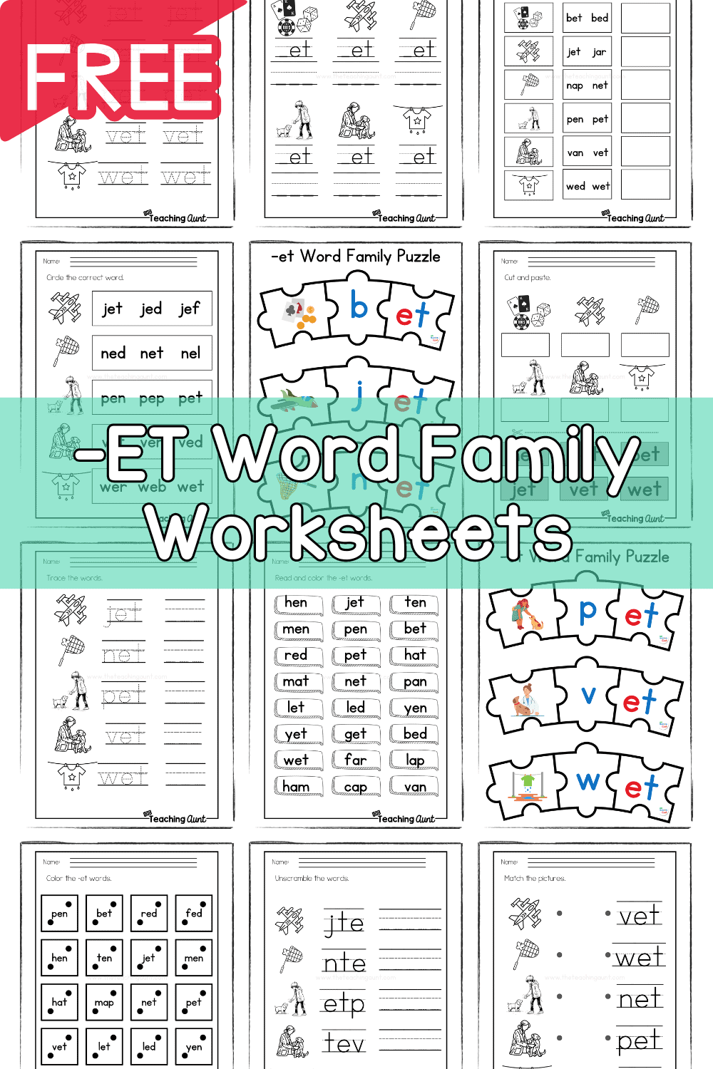 ET Word Family Worksheets The Teaching Aunt