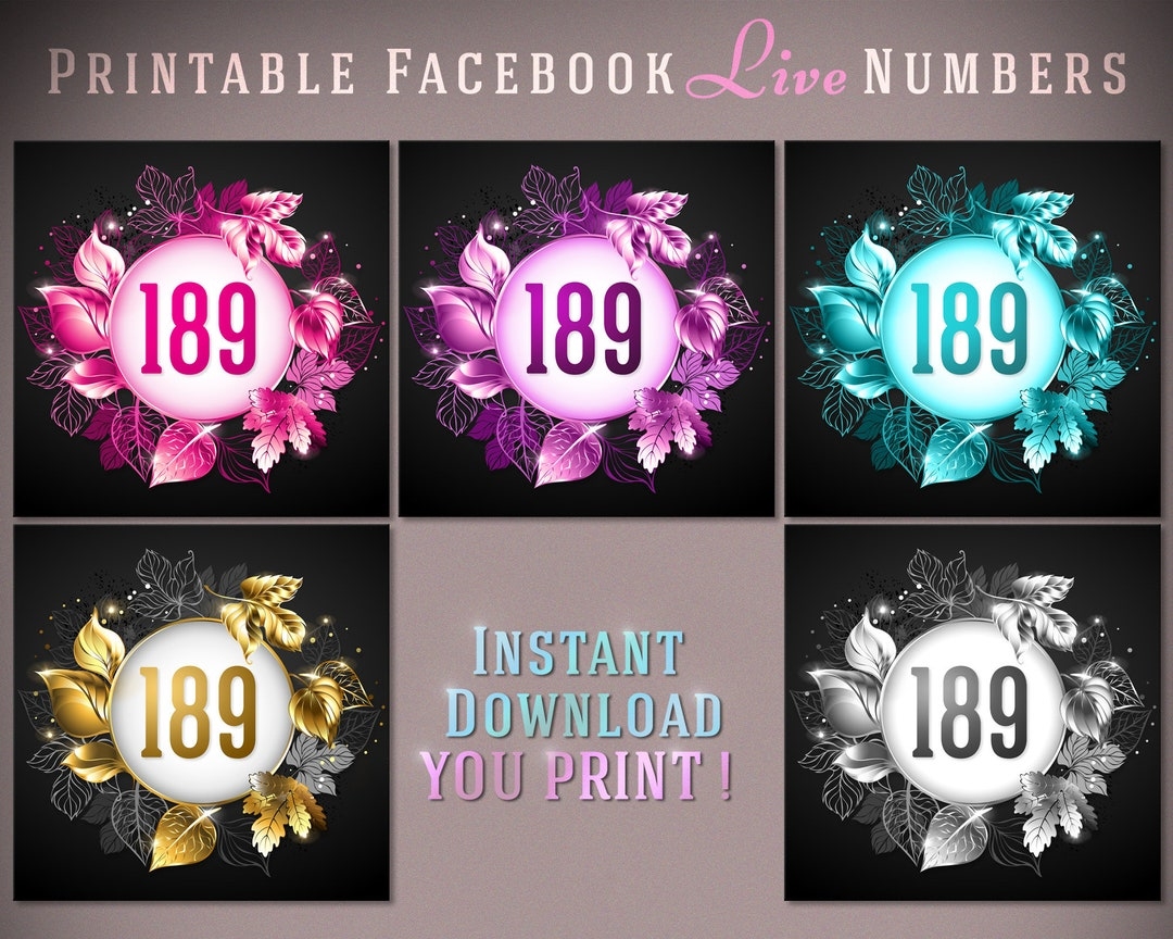Facebook Live Numbers Live Number Tags Printable Live Tags Normal Mirrored Reversed 1 1000 Pink Purple Turquoise Gold Silver Etsy