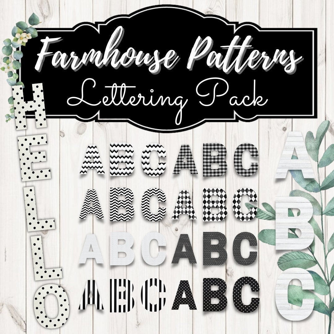 Farmhouse Patterns Lettering Pack Farmhouse Bulletin Board Letters Display Farmhouse Classroom Decor Digtal Download Headers Etsy
