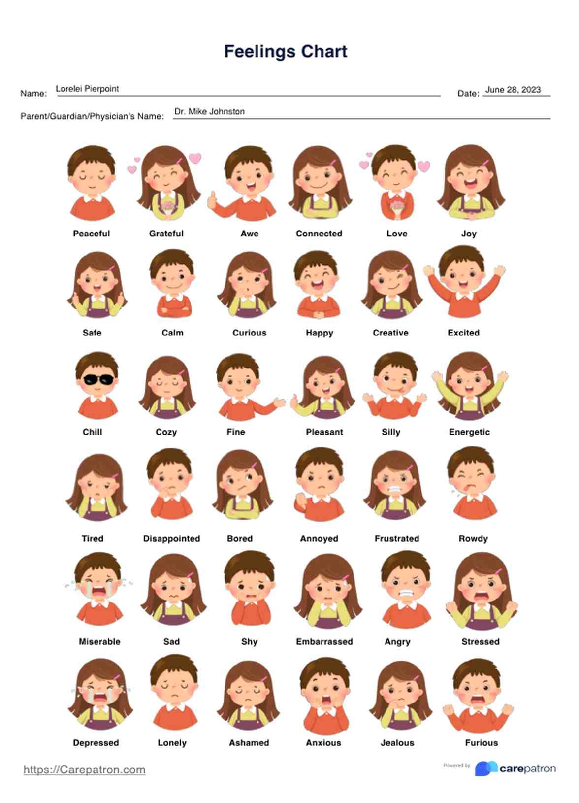 Feelings Chart For Kids Example Free PDF Download
