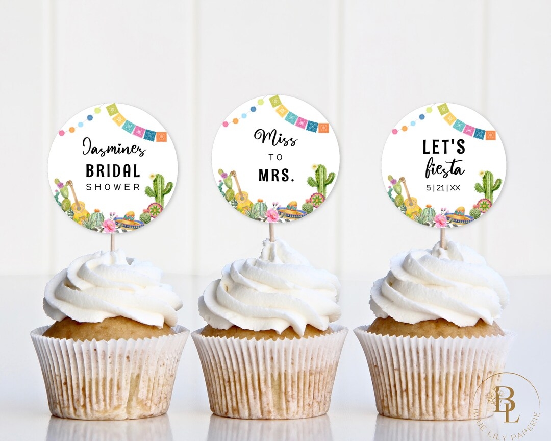 Fiesta Bridal Shower Cupcake Topper Template Fiesta Shower Or Birthday Cupcake Toppers Editable Favor Stickers 2 Round fiesta Etsy