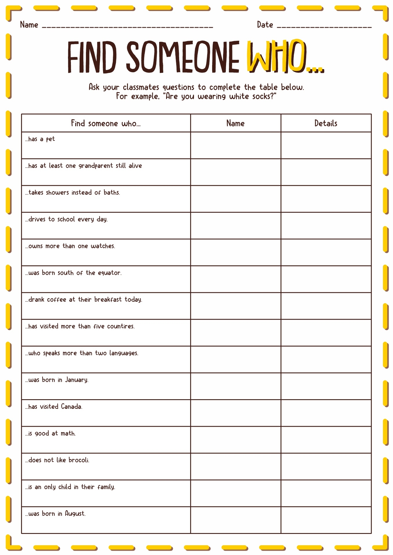 Find Someone Who Icebreaker Teach Starter Worksheets Library