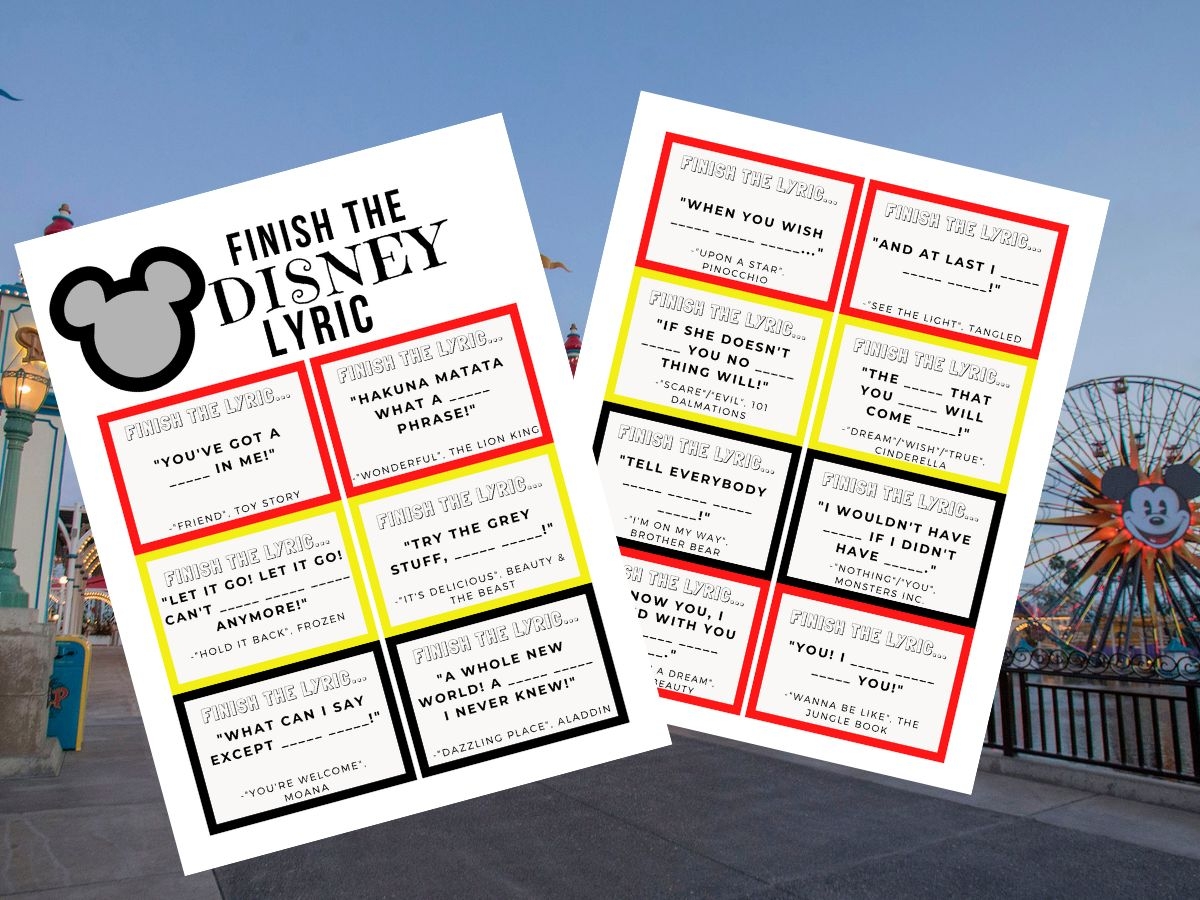 Finish The Lyrics Game Disney Edition FREE Printable