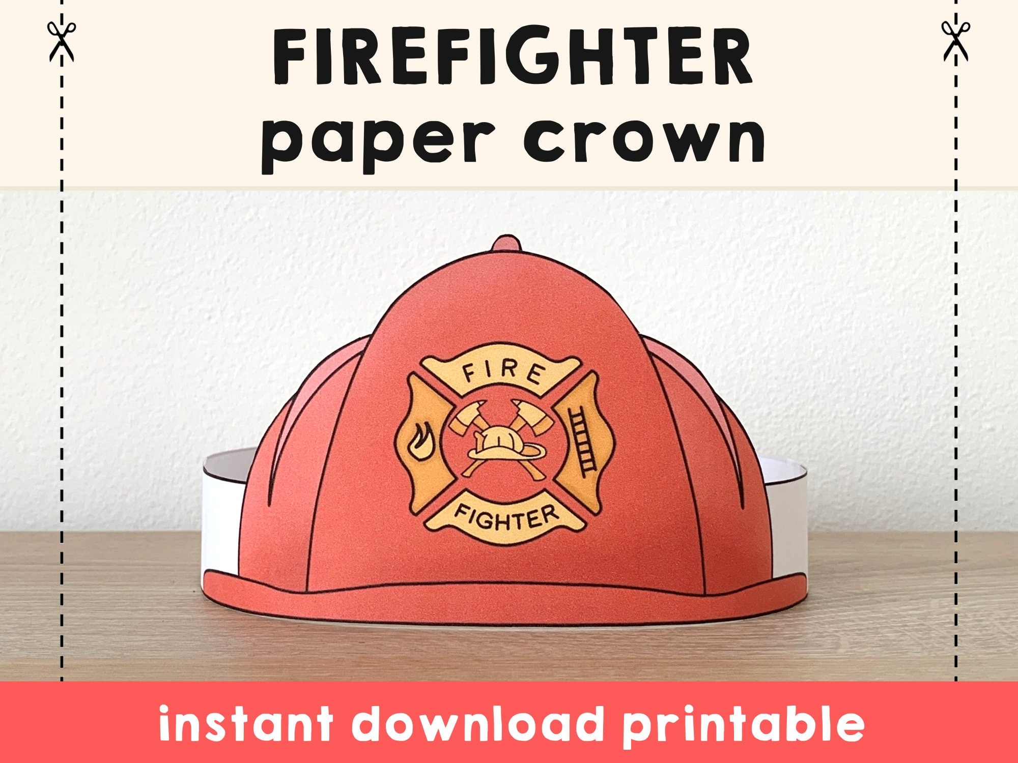 Firefighter Helmet Paper Crown Party Template Printable Kids Craft Fireman Costume Birthday Printable Favor Costume DIY Instant Download Etsy