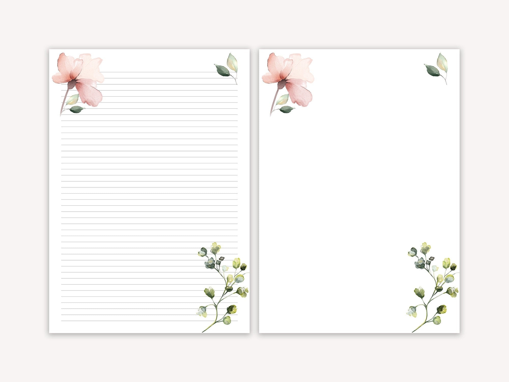 Floral Printable Letter Paper Line Sheet Floral Printable Letter Paper Writing Paper Printable Letter Writing Set Etsy