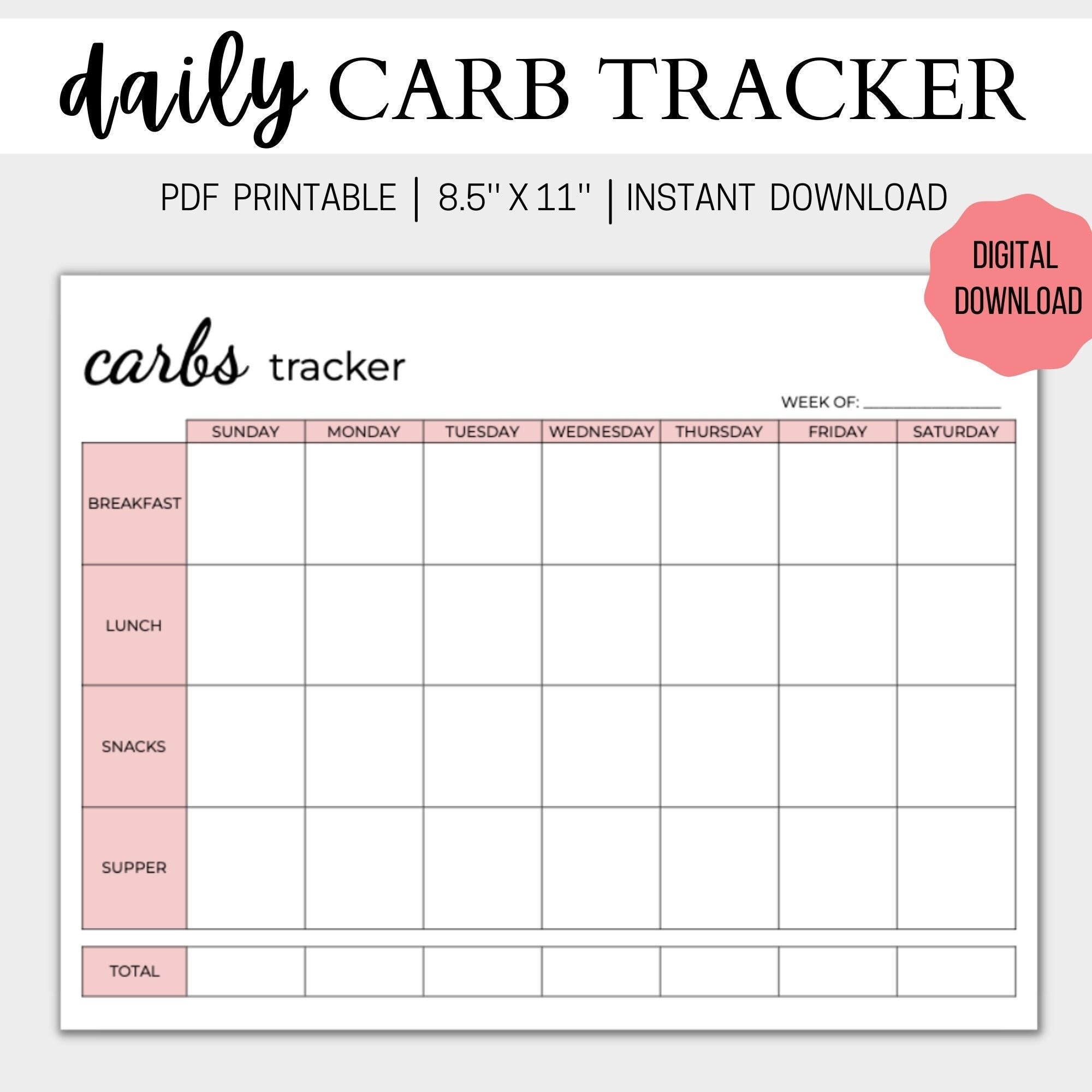 Food Journal Printable Daily Food Log Carb Tracker Low Carb Keto Worksheets Library