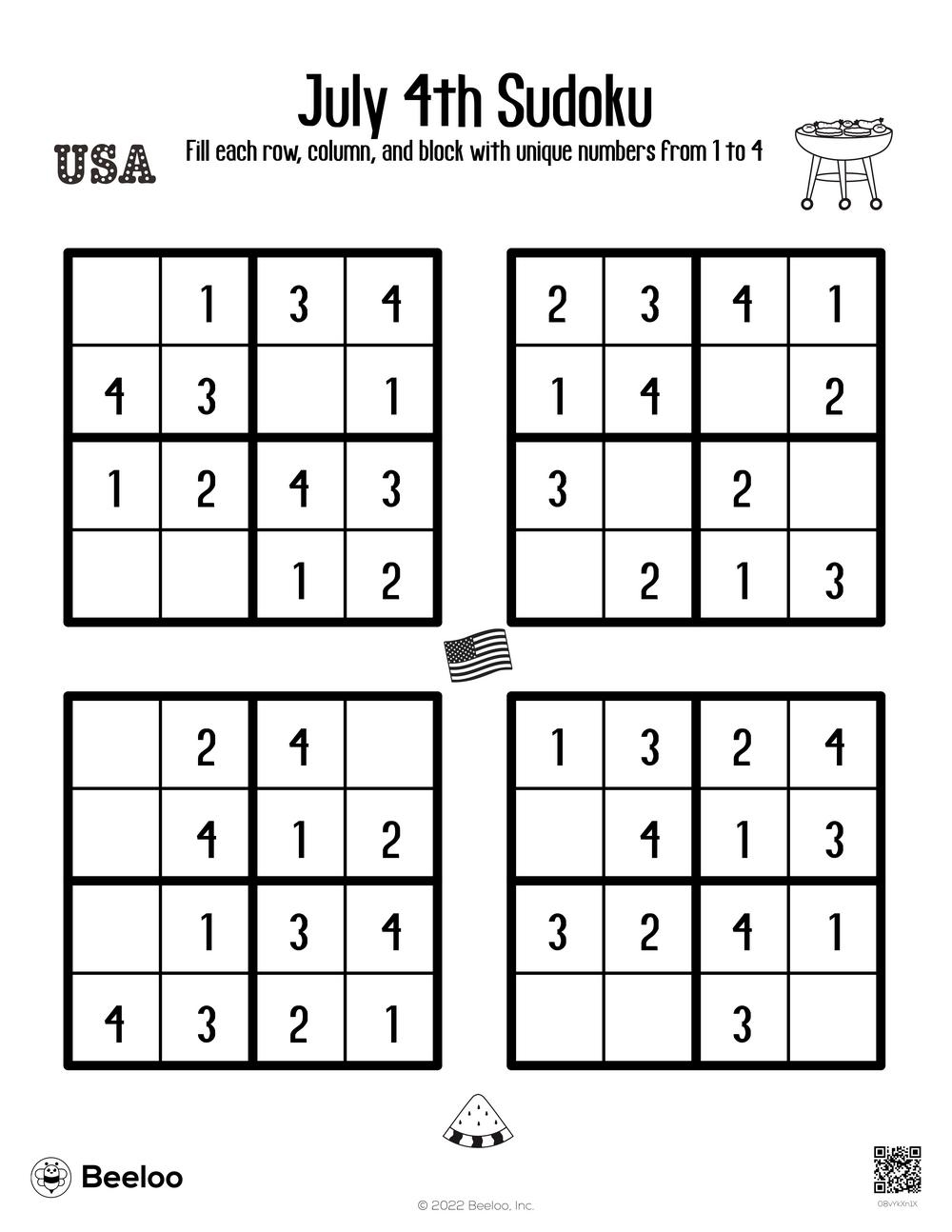 Free Printable Sudoku 4x4