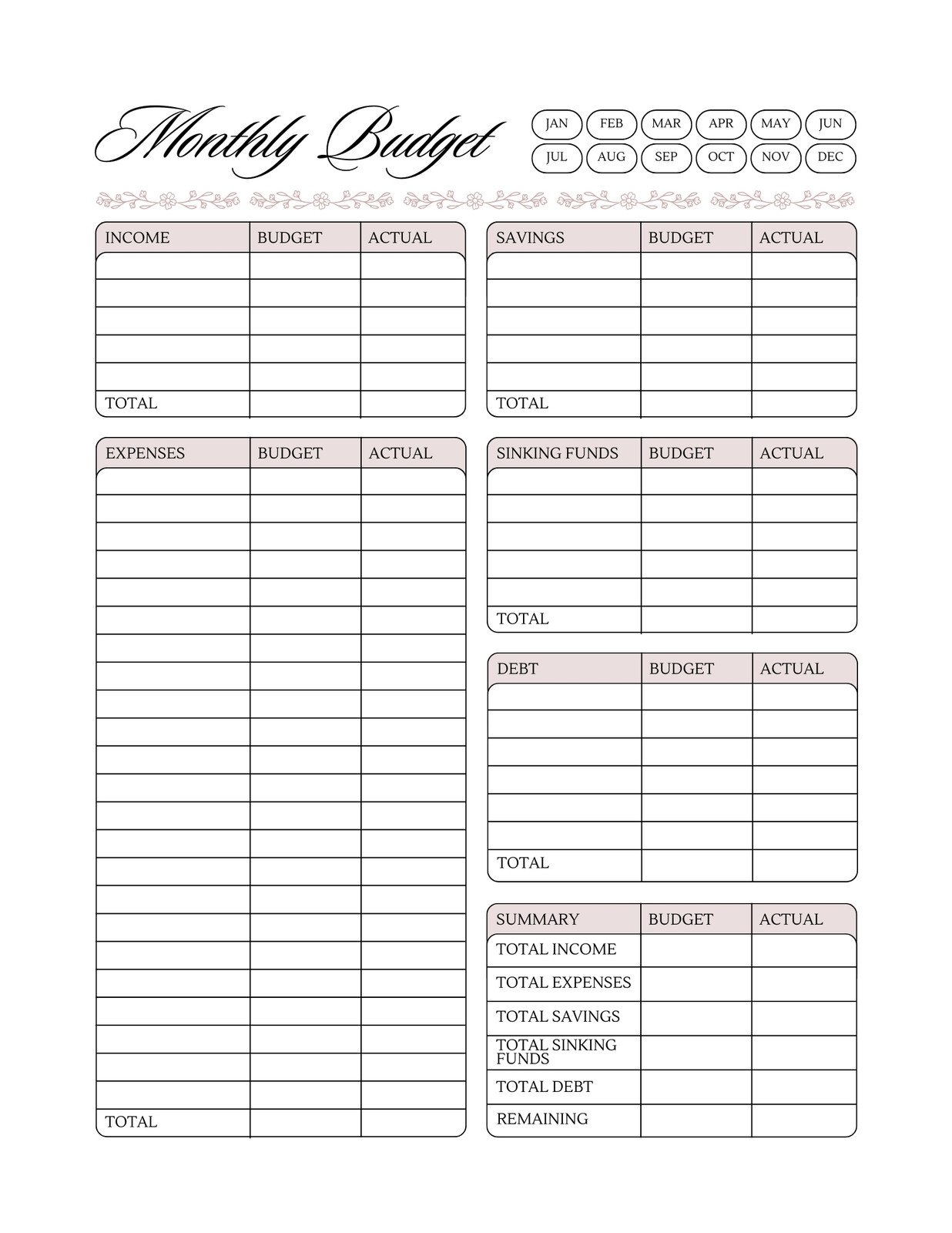 Free Printable Yearly Budget Templates