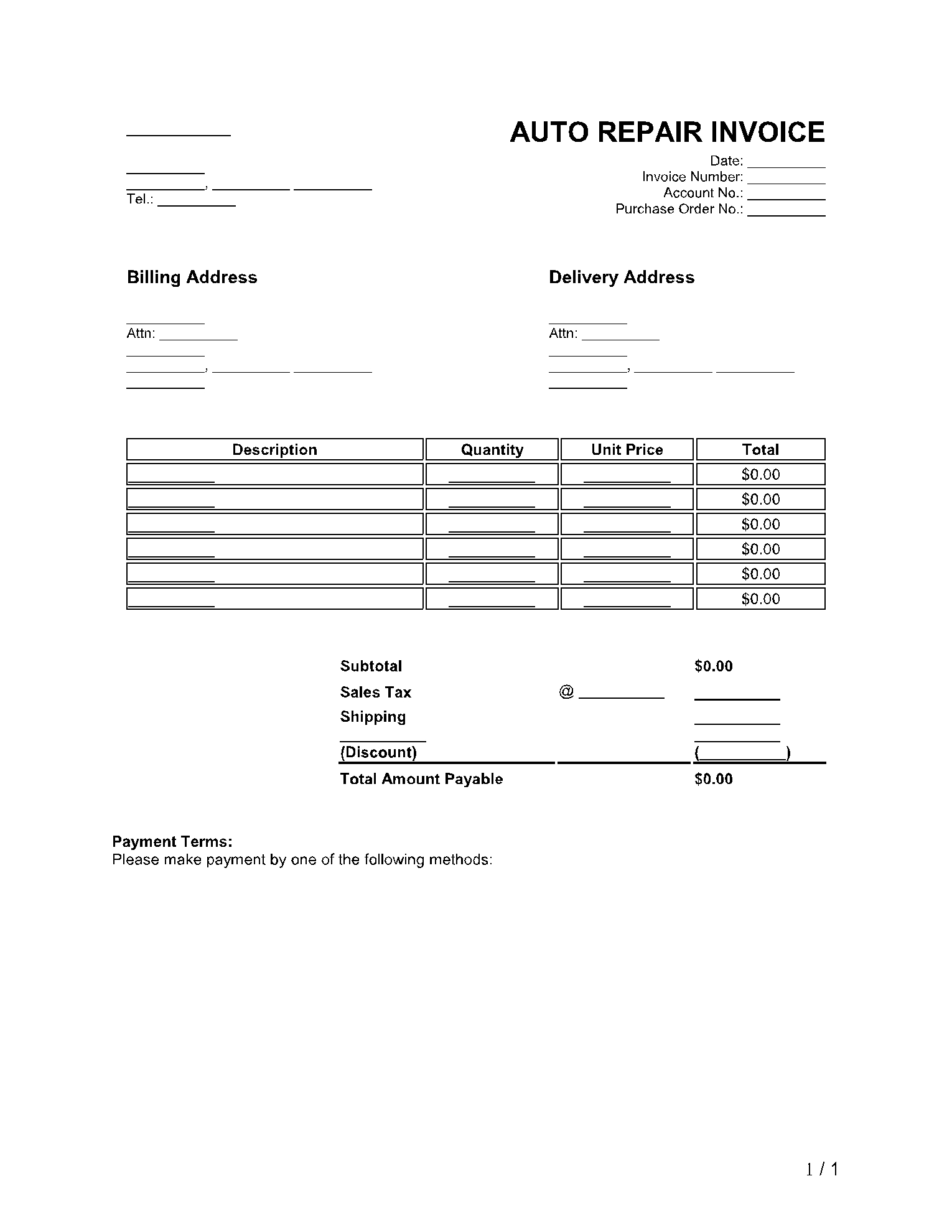 Free Auto Repair Mechanic Invoice Template CocoSign