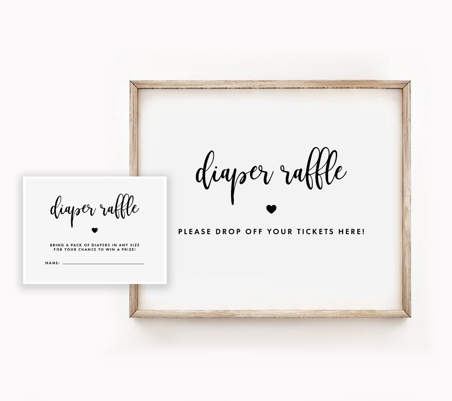 Free Baby Shower Diaper Raffle And Drop Off Sign Black And White Simple Instant Download Printable Printable Market