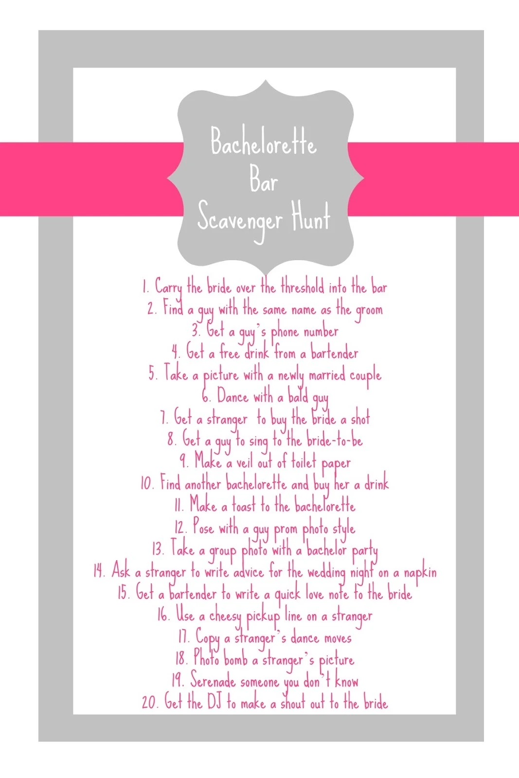 Free Bachelorette Scavenger Hunt Printable The Inspired Hive