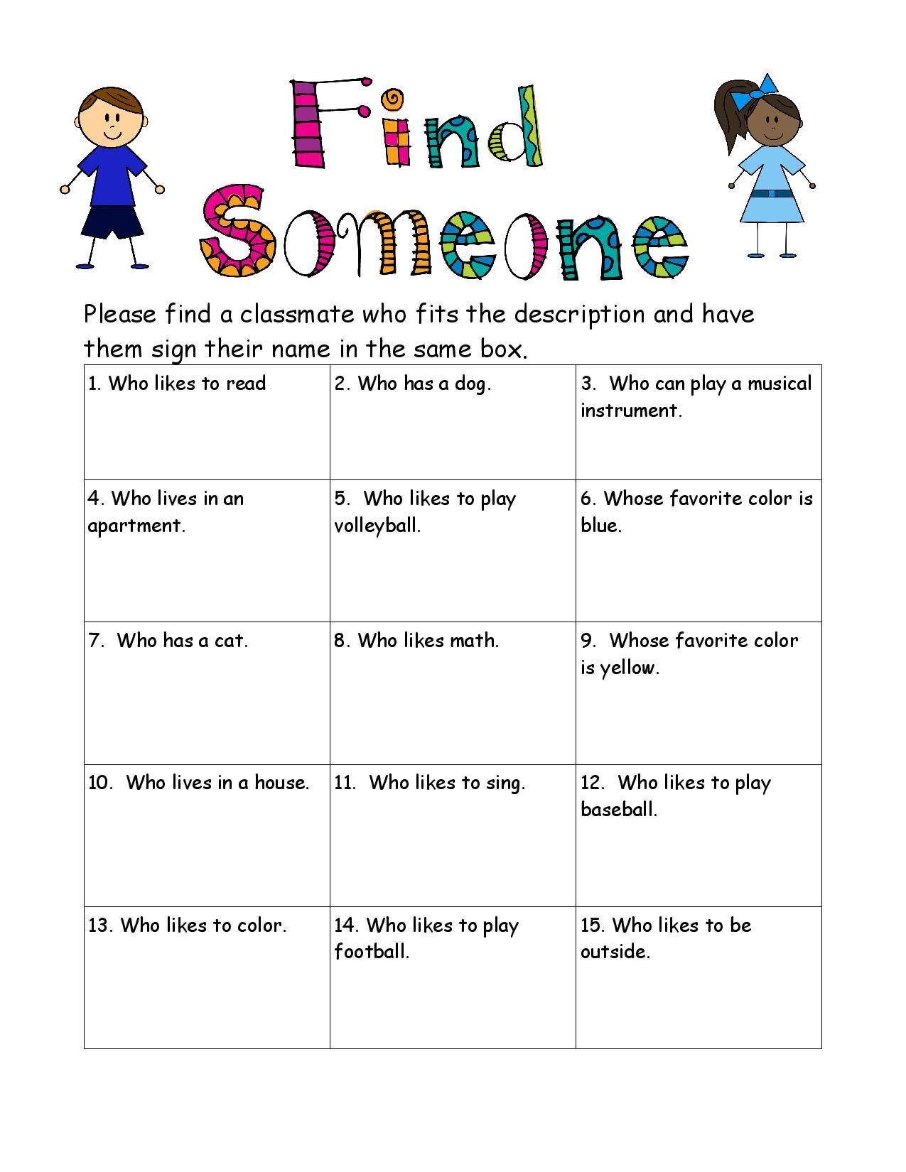 FREE Back To School Find Someone Who Game 
