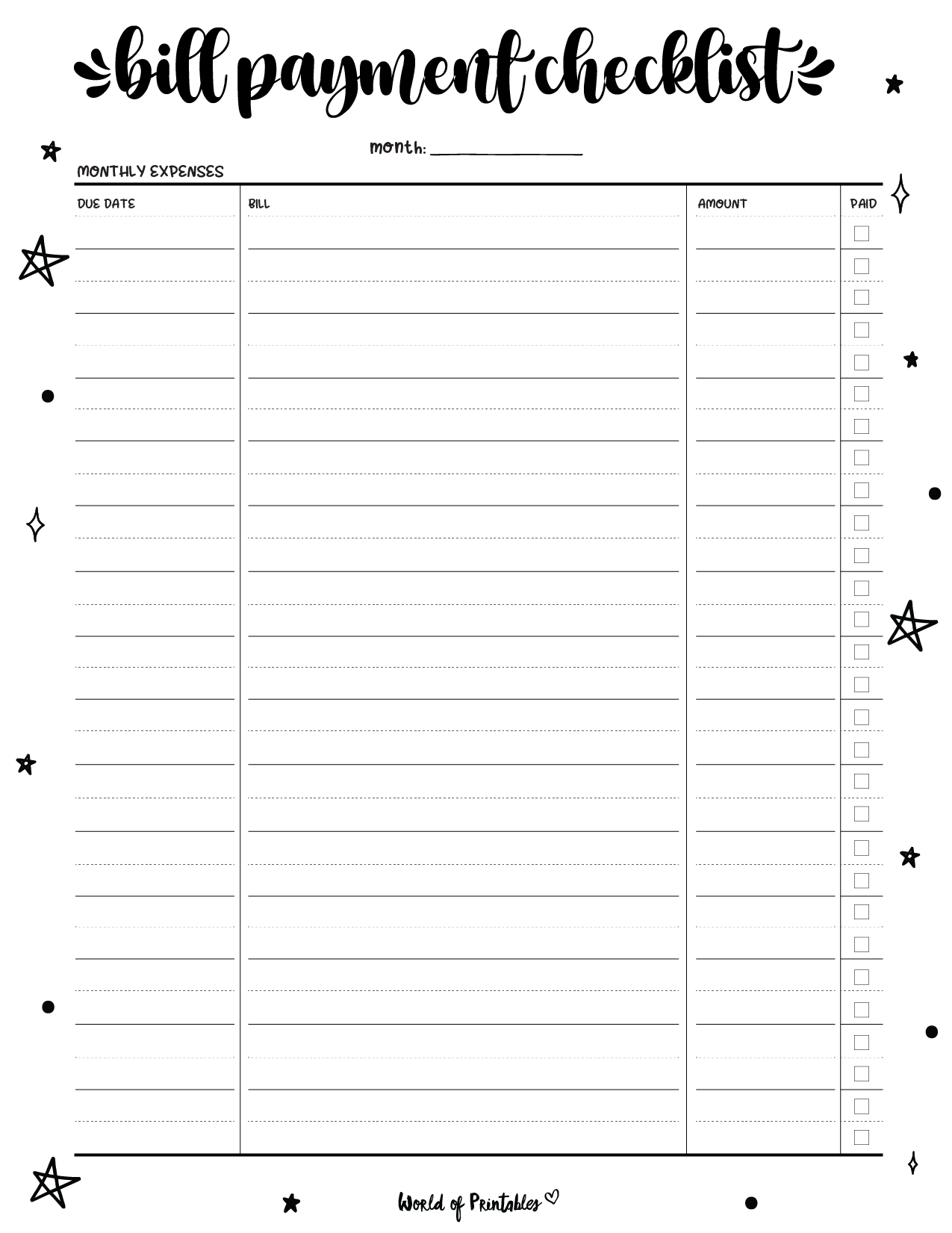 FREE Bill Payment Checklist PDF