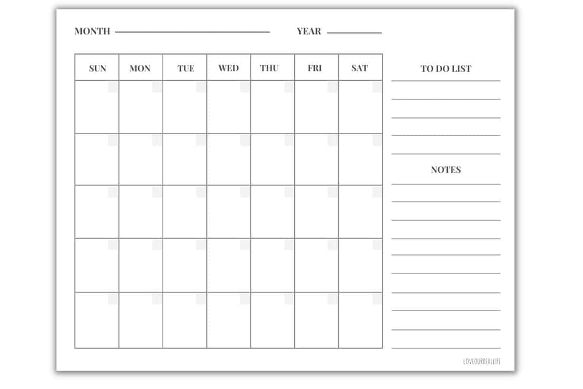 FREE Blank Undated Monthly Calendar Printable Template Love Our Real Life